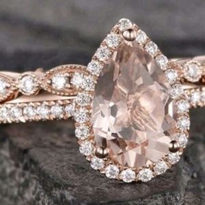 NEW!!! Teardrop Rose Gold Zirconia Engagement Ring and Band